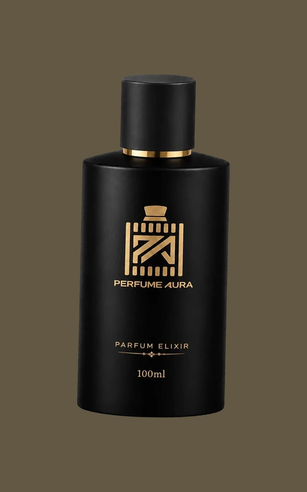 Perfume Aura matte black bottle with gold details